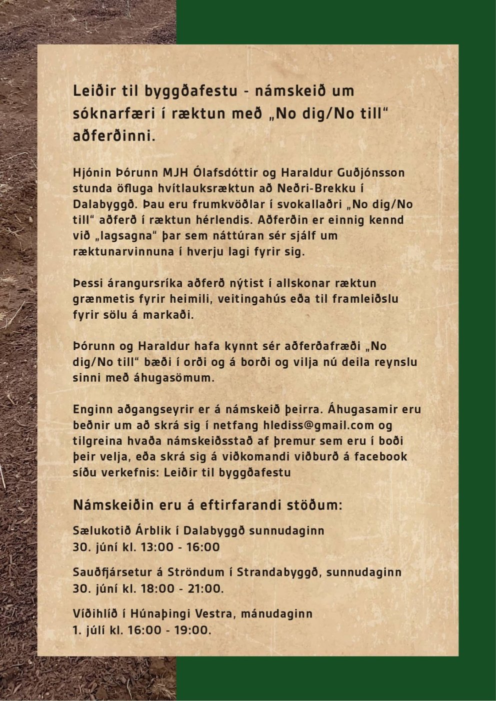 Sóknarfæri í ræktun – erindi um „No dig/No till“ aðferð