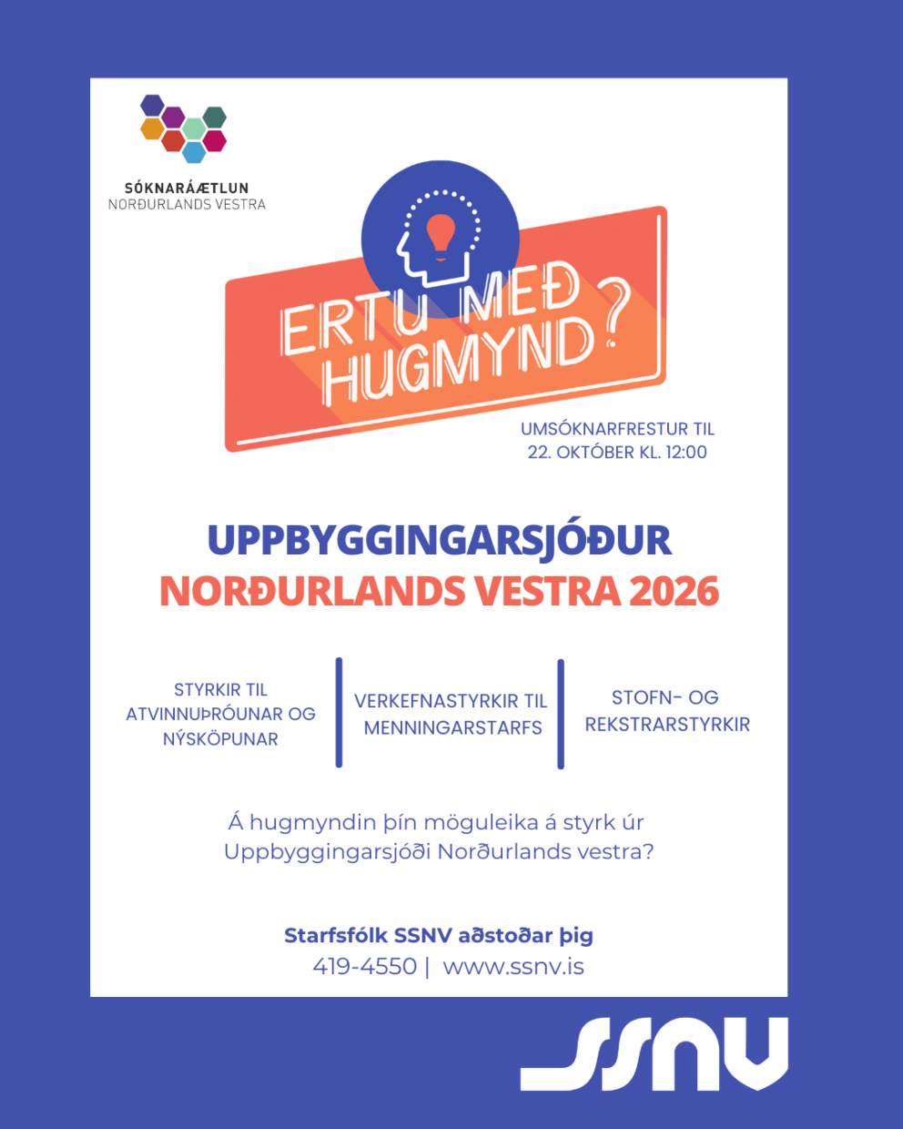 Uppbyggingarsjóður Norðurlands vestra auglýsir eftir umsóknum