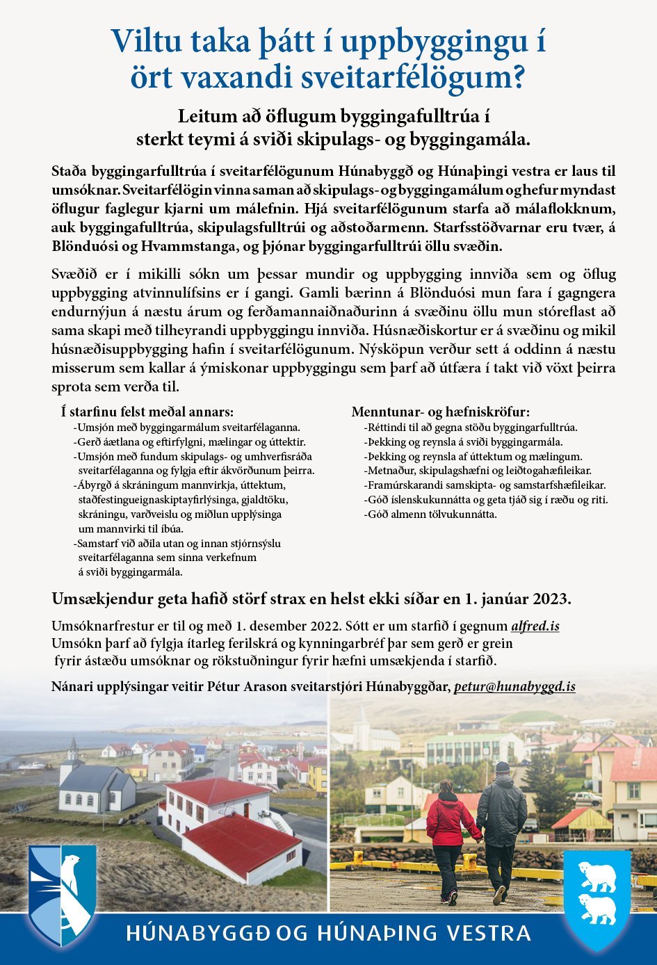 Auglýst eftir byggingafulltrúa í sameiginlegt embætti Húnaþings vestra og Húnabyggðar