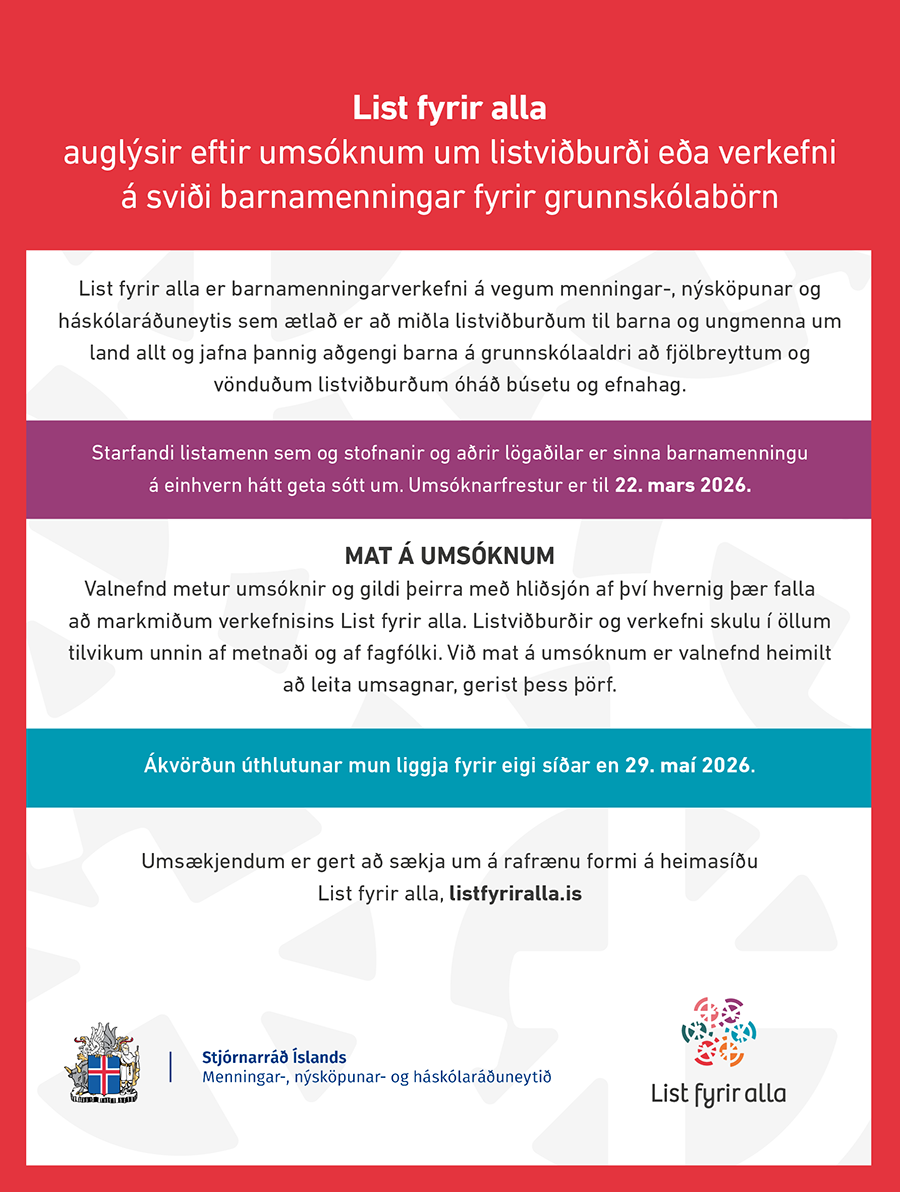 Auglýst eftir umsóknum um listviðburði fyrir skólaárið 2026 - 2027
