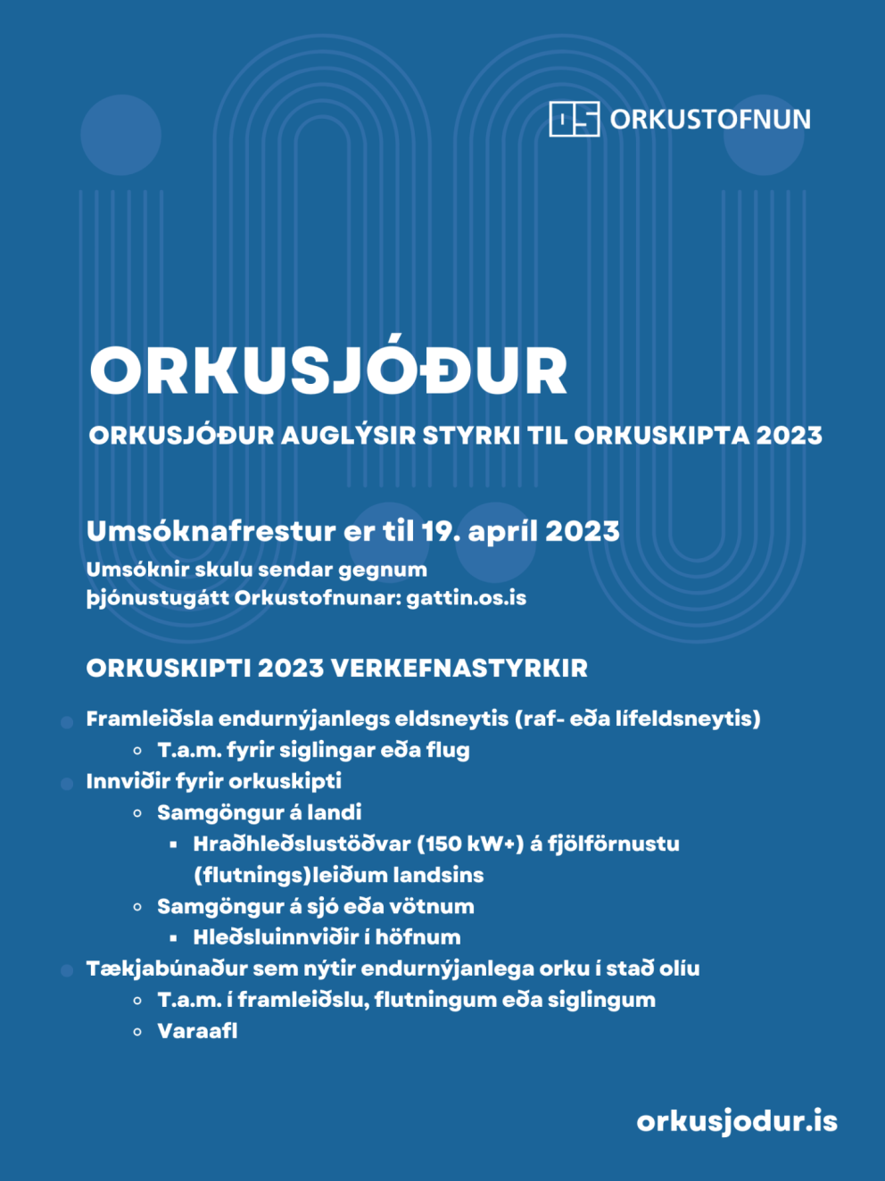 Auglýst er eftir umsóknum í Orkusjóð