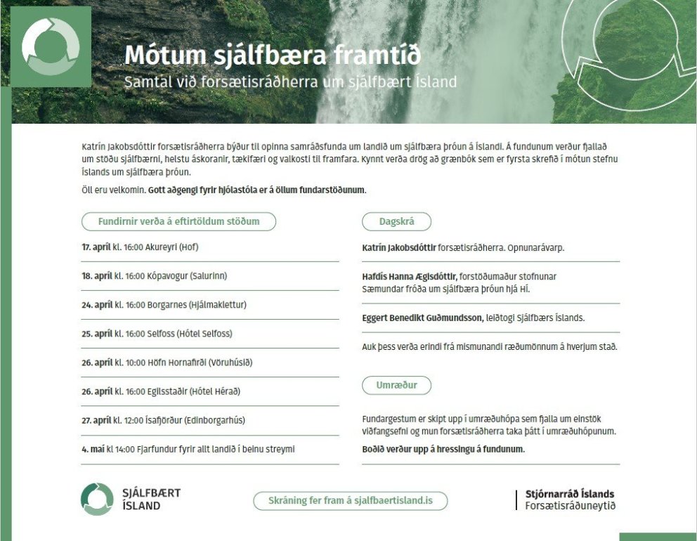 Samtal við forsætisráðherra um sjálfbært Ísland