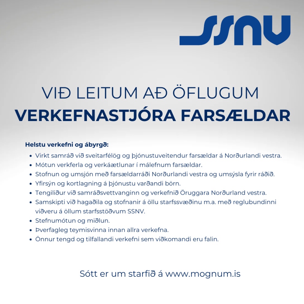 SSNV leitar að verkefnastjóra farsældar á Norðurlandi vestra!